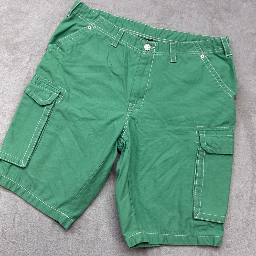 True Religion Cargo Shorts Mens 36 Green Streetwear Baggy Skater 12" Inseam